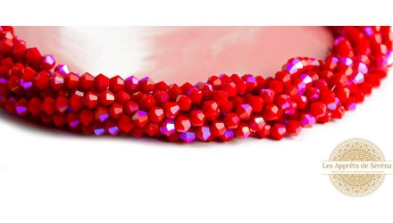 Perles toupie 4mm en verre rouge AB reflet rose pour création DIY