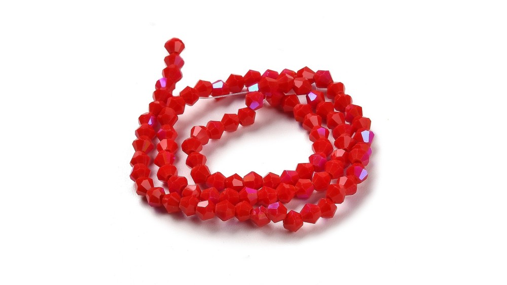 Perles toupie 4mm en verre rouge AB reflet rose pour création DIY