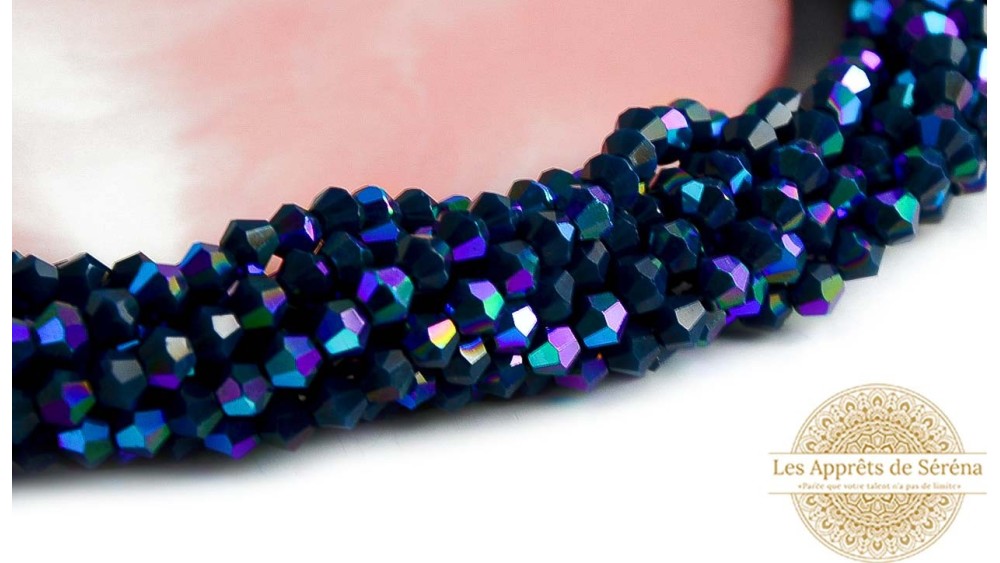 Perles toupie verre en 4mm bleu indigo AB