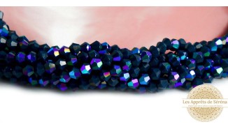 Perles toupie verre en 4mm bleu indigo