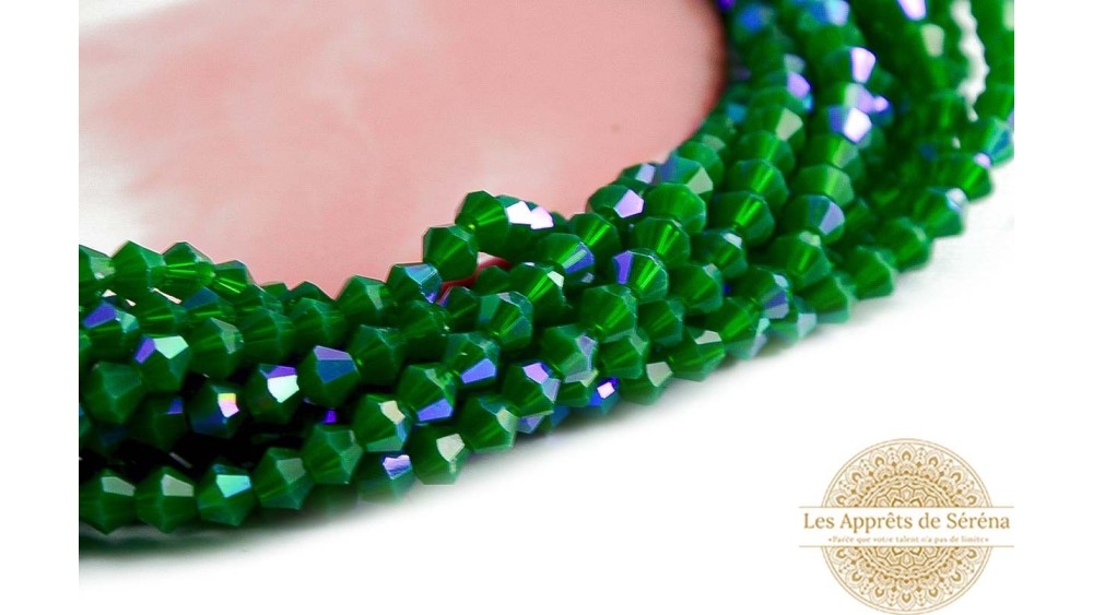 Perles toupie verre en 4mm vert avocat AB