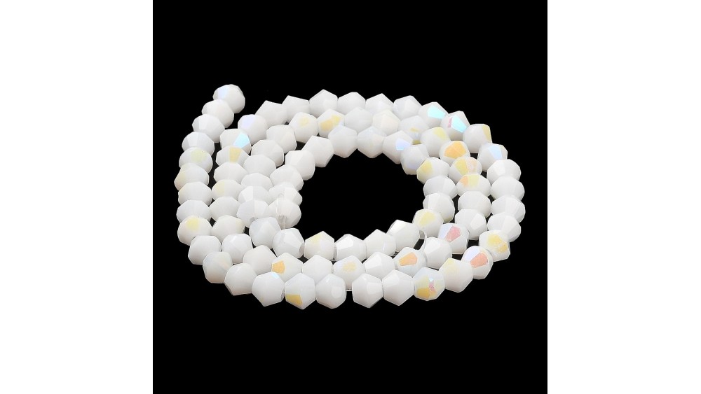 Perles toupie verre en 4mm blanche AB