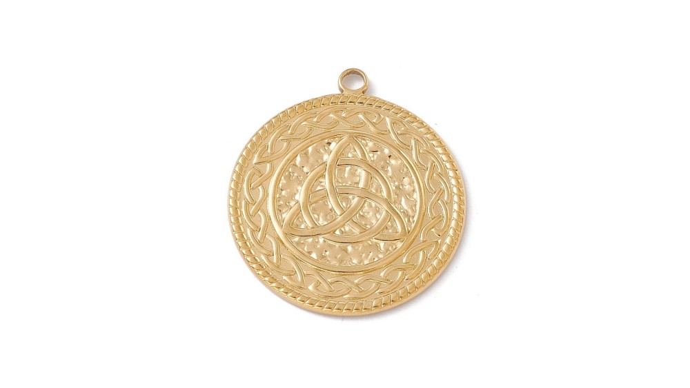 Pendentif médaillon Triskel en acier inoxydable plaqué or 18k