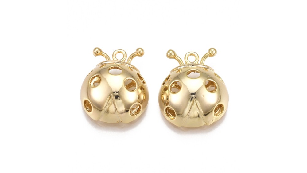Pendentif 3D coccinelle en laiton plaqué or 18k
