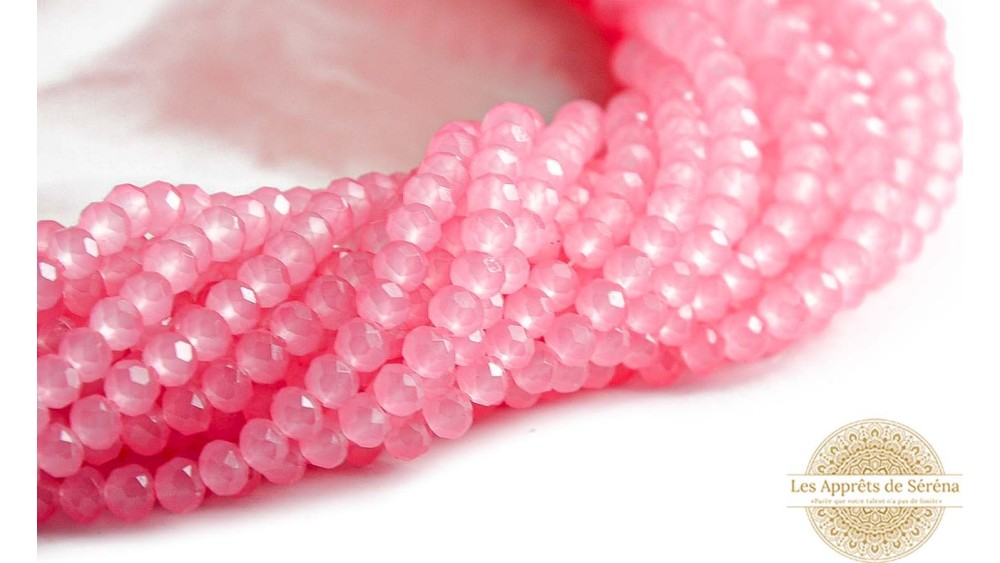 Perle verre opale à facettes 4x3mm rose poudré