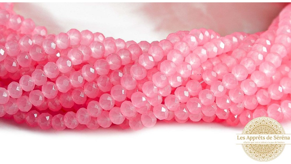 Perle verre opale à facettes 4x3mm rose poudré
