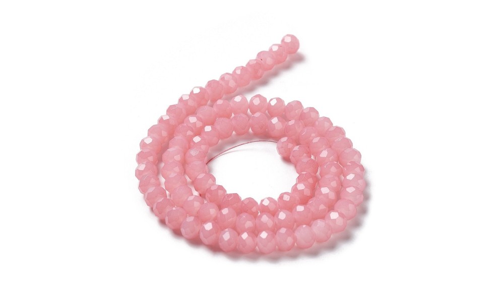 Perle verre opale à facettes 4x3mm rose poudré