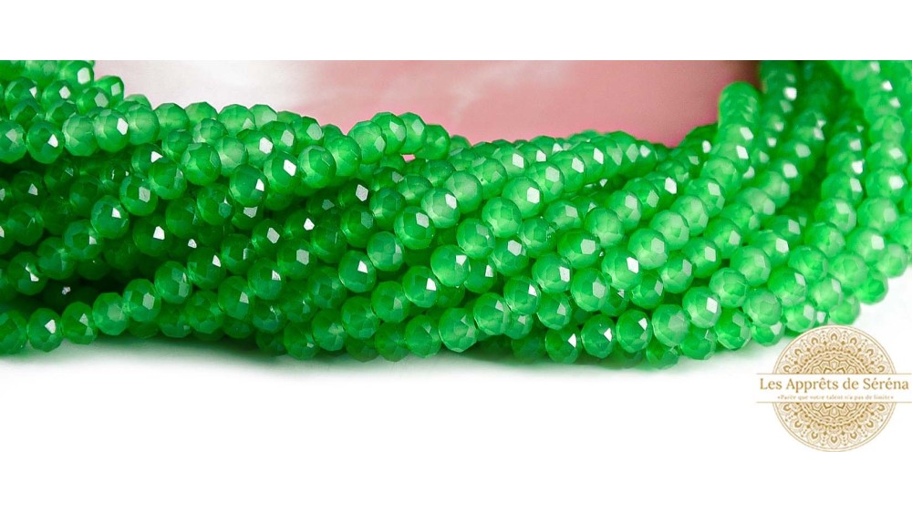 Perle abaque 4x3mm à facettes verte pour création bijoux