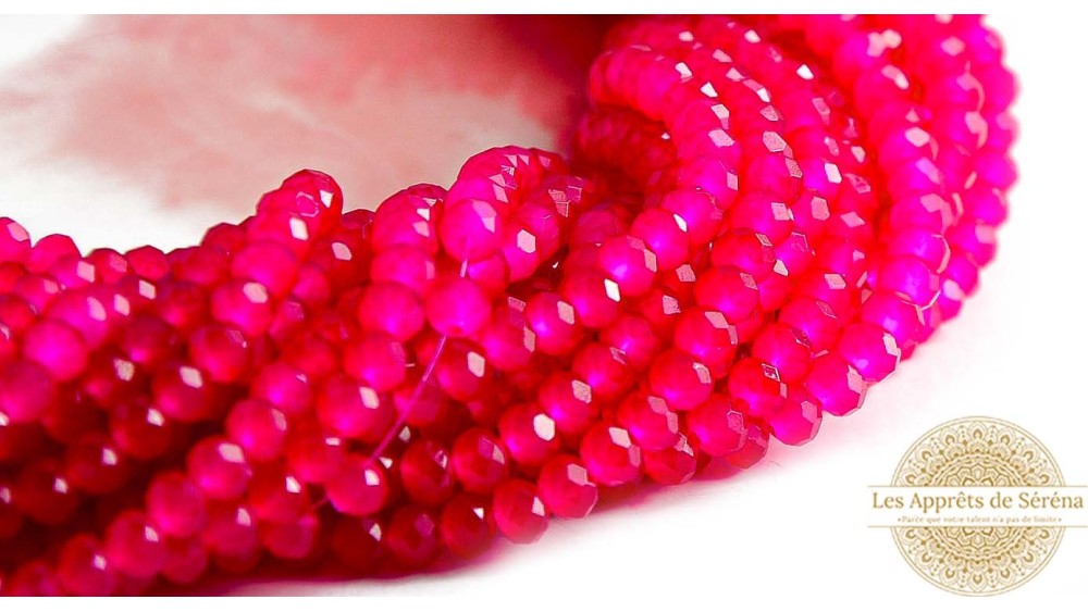 Perle verre opale à facettes 4x3mm rose pivoine