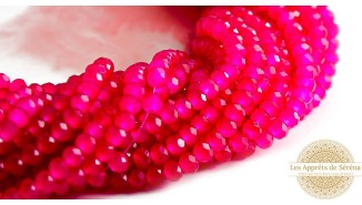 Perle verre opale à facettes 4x3mm rose pivoine
