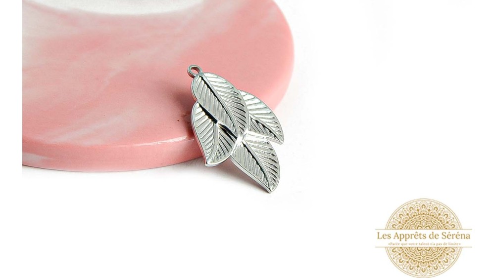 Pendentif feuille en acier inoxydable argent pendentif collier