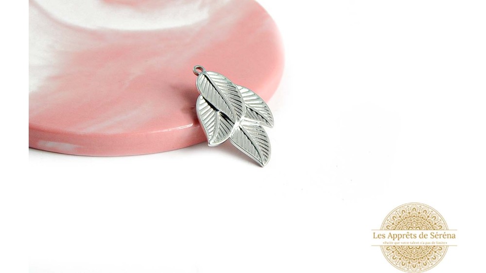 Pendentif feuille en acier inoxydable argent pendentif collier