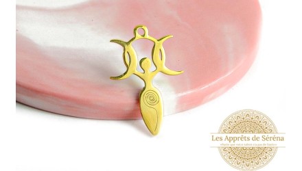 Pendentif acier triple lune et féminin sacré