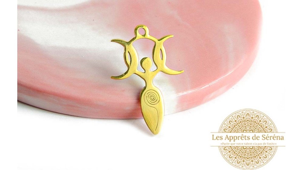 Pendentif acier triple lune et féminin sacré