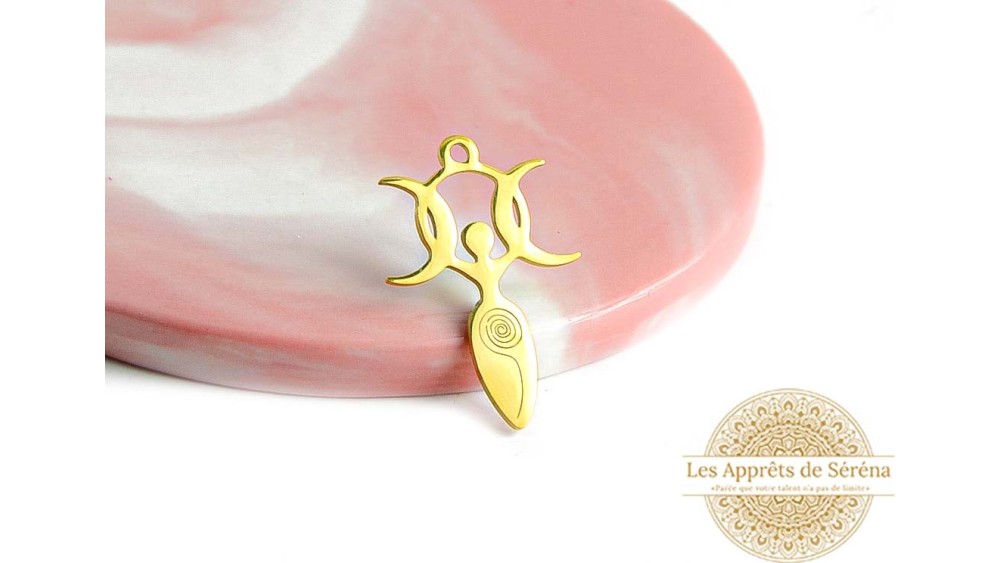 Pendentif acier triple lune et féminin sacré