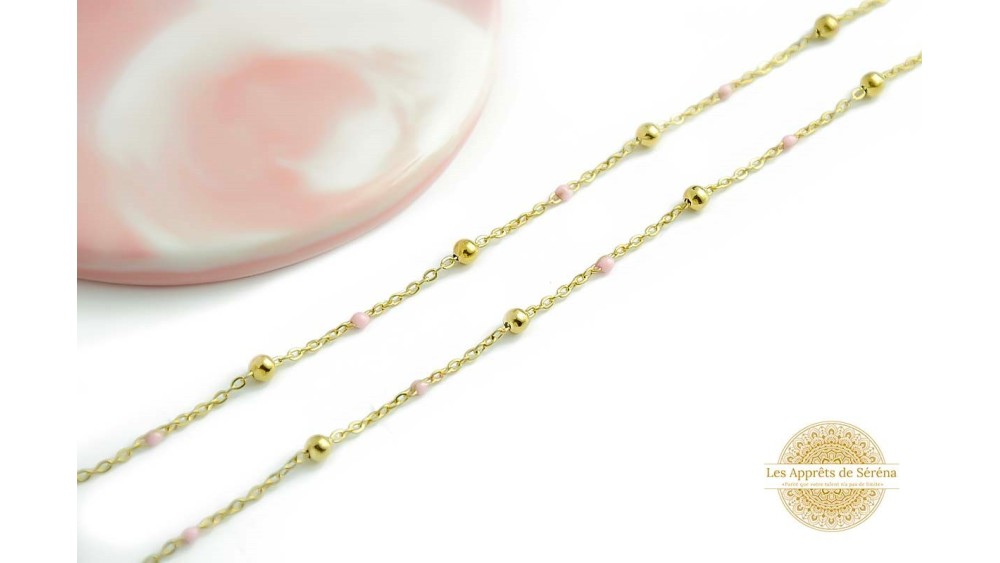 Chaîne acier inoxydable maille satellite émaillée rose tendre pour DIY