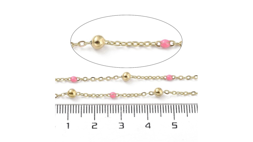 Chaîne acier inoxydable maille satellite émaillée rose tendre pour DIY
