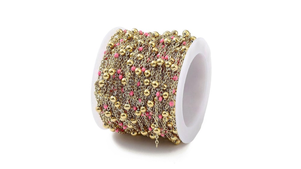 Chaîne acier inoxydable maille satellite émaillée rose tendre pour DIY