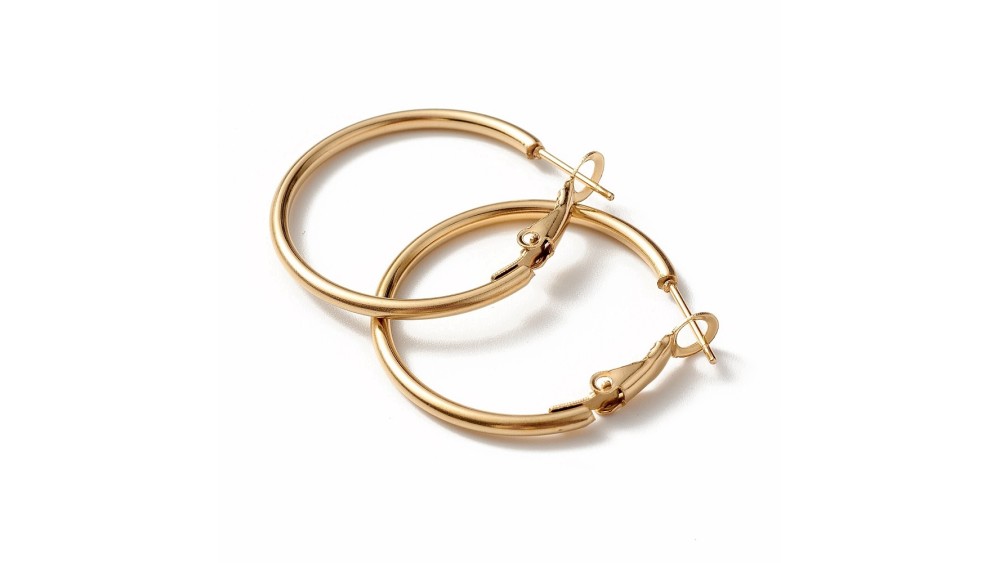 Paire de créoles 30mm en acier inoxydable plaqué or 24k