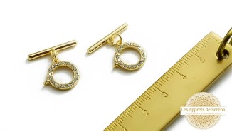 FFermoir Toggle  14mm laiton plaqué or 18k strass zirconium