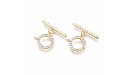 FFermoir Toggle  14mm laiton plaqué or 18k strass zirconium