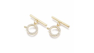 FFermoir Toggle  14mm laiton plaqué or 18k strass zirconium