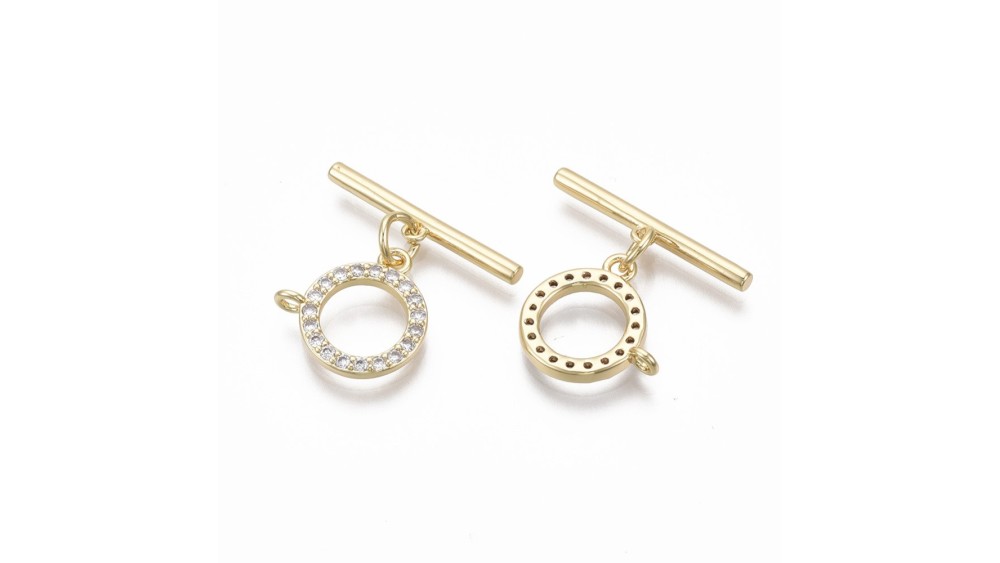 FFermoir Toggle  14mm laiton plaqué or 18k strass zirconium