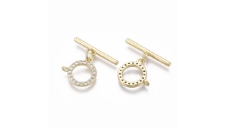 FFermoir Toggle  14mm laiton plaqué or 18k strass zirconium