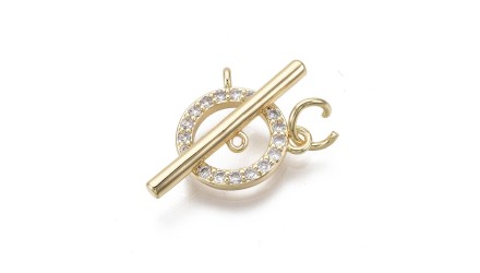 FFermoir Toggle  14mm laiton plaqué or 18k strass zirconium