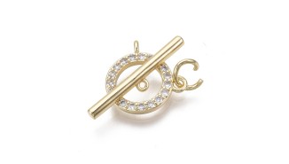 FFermoir Toggle  14mm laiton plaqué or 18k strass zirconium