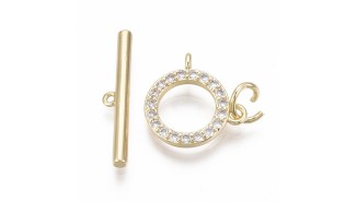 FFermoir Toggle  14mm laiton plaqué or 18k strass zirconium