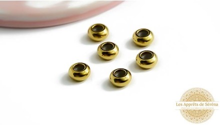Perle stoppeur 8x4mm et 6x3mm en acier inoxydable couleur or