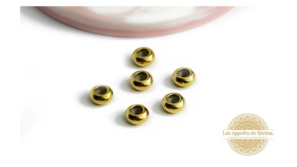 Perle stoppeur 8x4mm et 6x3mm en acier inoxydable couleur or
