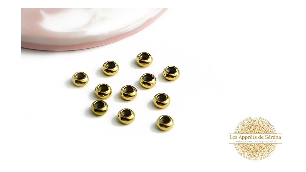 Perle stoppeur 8x4mm et 6x3mm en acier inoxydable couleur or