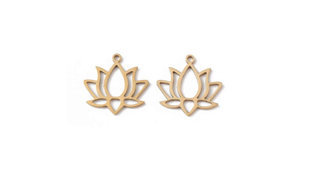 Pendentif fleur de lotus en acier inoxydable plaqué or 18k pour DIY