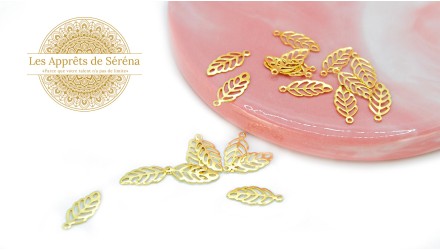 pendentif feuille acier or