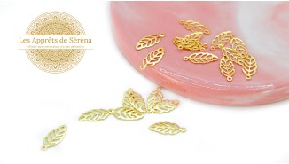 pendentif feuille acier or