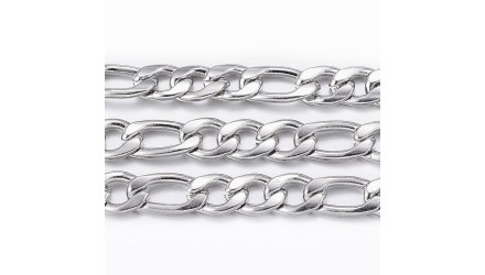 Chaîne 5x4mm maille figaro acier inoxydable couleur acier