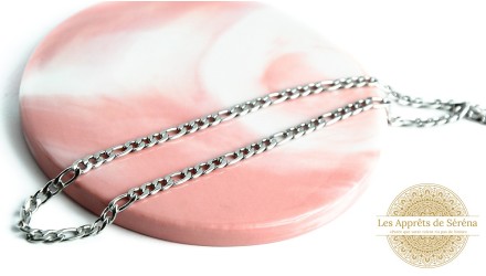 Chaîne 5x4mm maille figaro acier inoxydable couleur acier