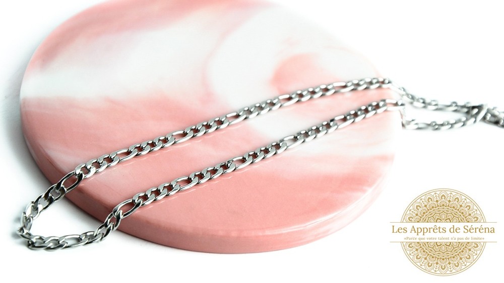 Chaîne 5x4mm maille figaro acier inoxydable couleur acier