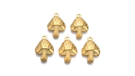 Pendentif champignon en acier inoxydable plaqué or 18k