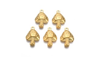 Pendentif champignon en acier inoxydable plaqué or 18k