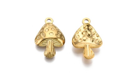 Pendentif champignon en acier inoxydable plaqué or 18k