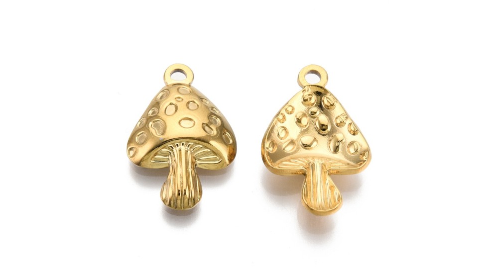 Pendentif champignon en acier inoxydable plaqué or 18k