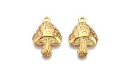 Pendentif champignon en acier inoxydable plaqué or 18k