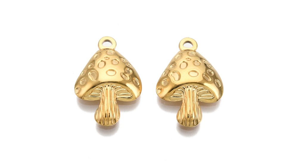Pendentif champignon en acier inoxydable plaqué or 18k