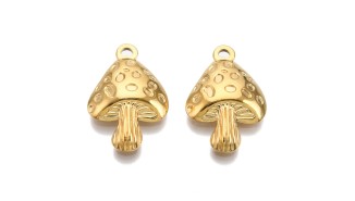 Pendentif champignon en acier inoxydable plaqué or 18k