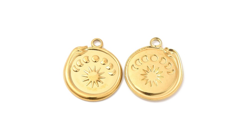 copy of Pendentif rond médaille serpent Kundalini et phases lunaires
