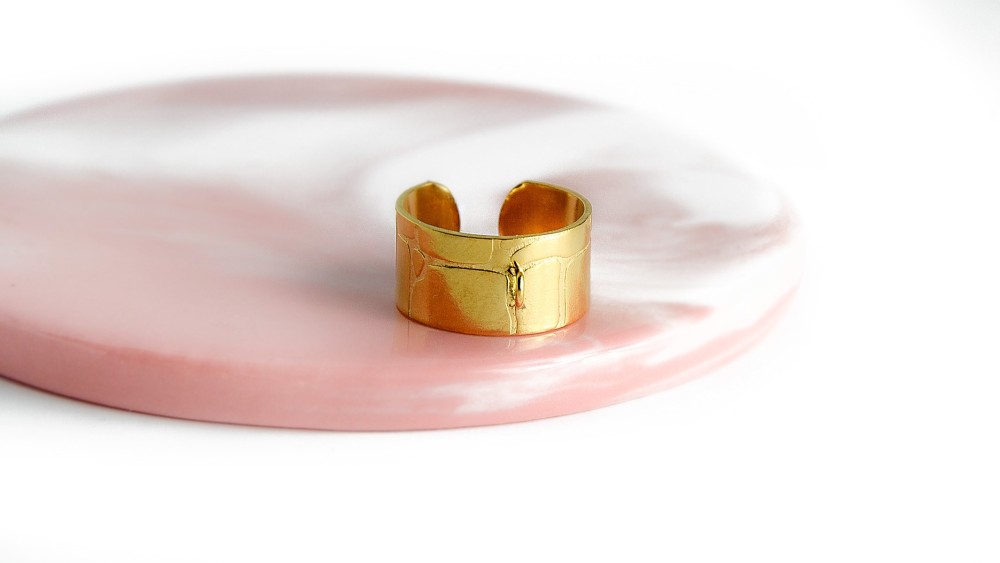 Bague acier texturé support pendentif anneau en acier inoxydable or