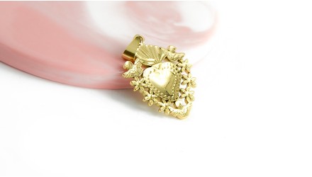 Pendentif coeur flaboyant et anges en acier inoxydable